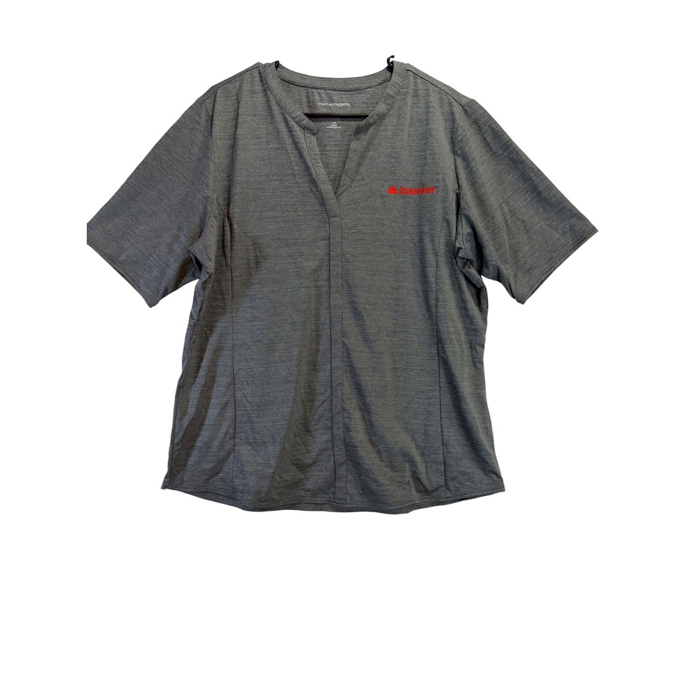 Port Authority State Farm Gray Heather Split Neck Top XXL Womens Short Sleeve